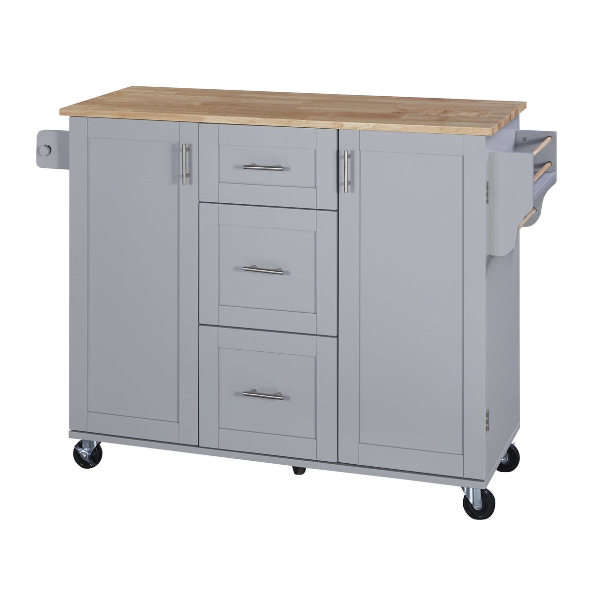 BABOOM Gray Mdf Base with Wood Top Rolling Kitchen Island (17-in x 50-in x 36.9-in)