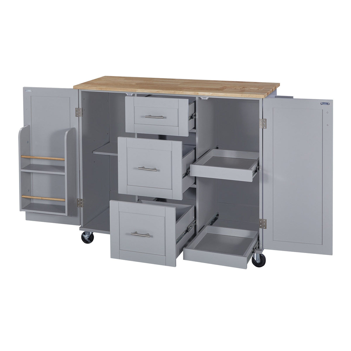 BABOOM Gray Mdf Base with Wood Top Rolling Kitchen Island (17-in x 50-in x 36.9-in)