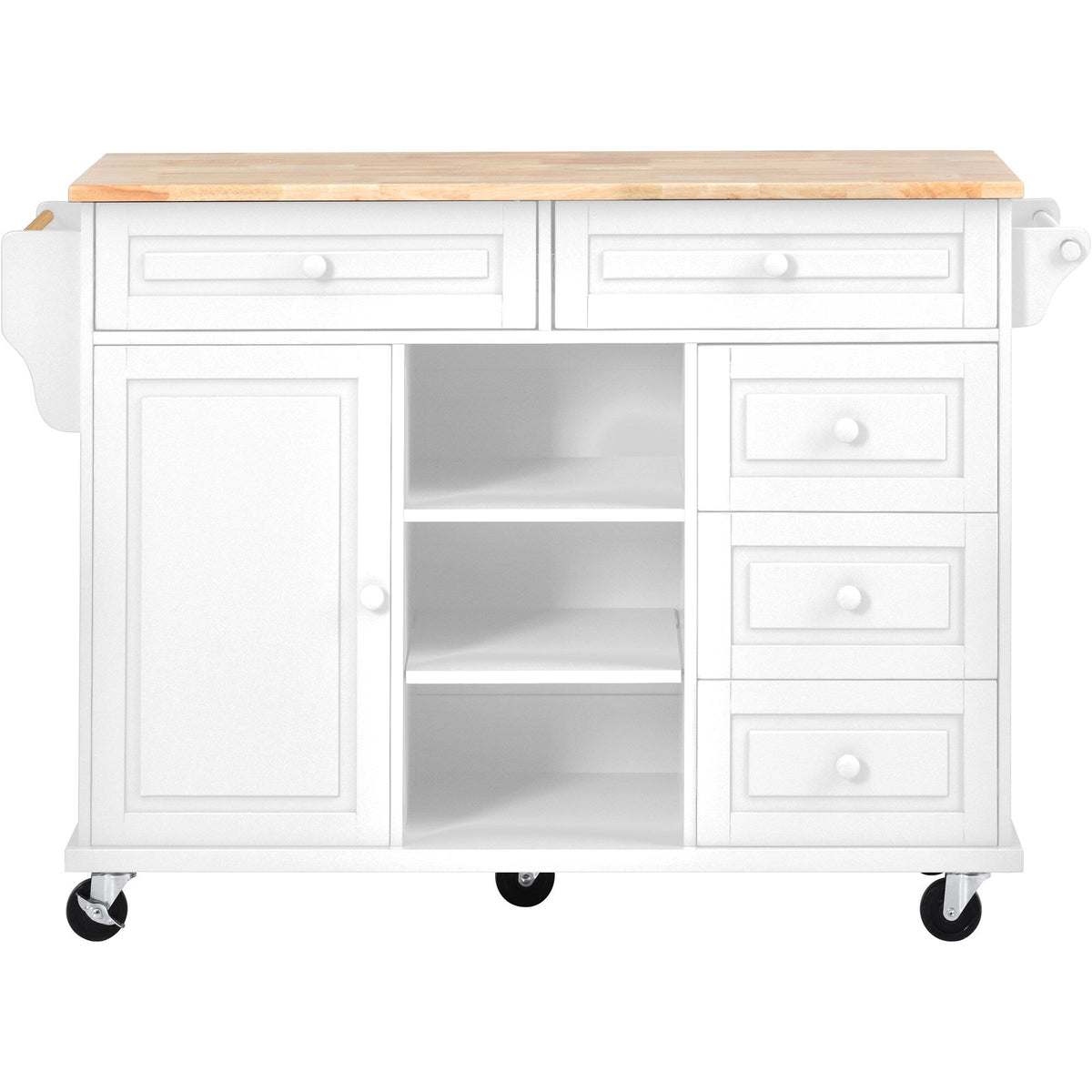 BABOOM White Mdf Base with Wood Top Rolling Kitchen Island (18.1-in x 52.8-in x 36.2-in)