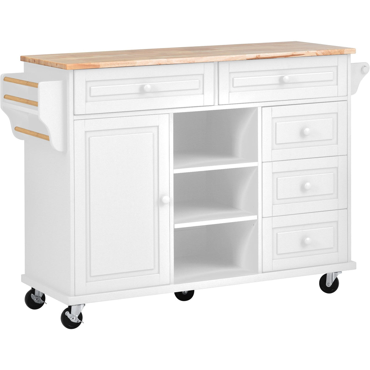 BABOOM White Mdf Base with Wood Top Rolling Kitchen Island (18.1-in x 52.8-in x 36.2-in)