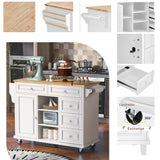 BABOOM White Mdf Base with Wood Top Rolling Kitchen Island (18.1-in x 52.8-in x 36.2-in)