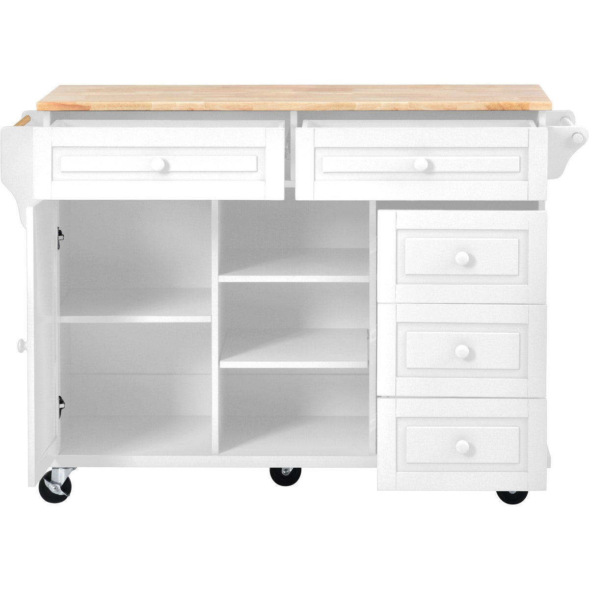 BABOOM White Mdf Base with Wood Top Rolling Kitchen Island (18.1-in x 52.8-in x 36.2-in)