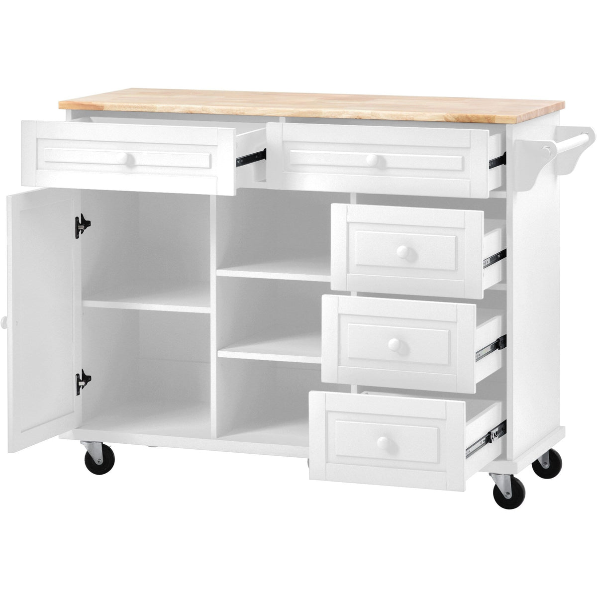 BABOOM White Mdf Base with Wood Top Rolling Kitchen Island (18.1-in x 52.8-in x 36.2-in)