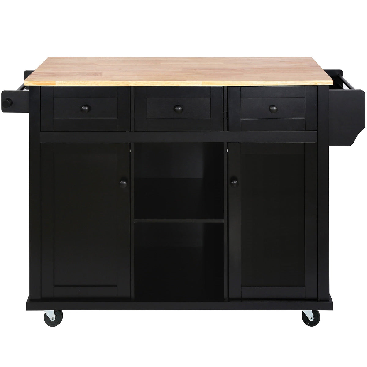 BABOOM Black Mdf Base with Wood Top Rolling Kitchen Island (29.5-in x 53.1-in x 37.2-in)