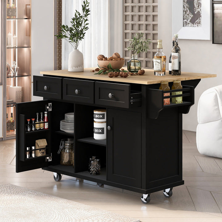 BABOOM Black Mdf Base with Wood Top Rolling Kitchen Island (29.5-in x 53.1-in x 37.2-in)