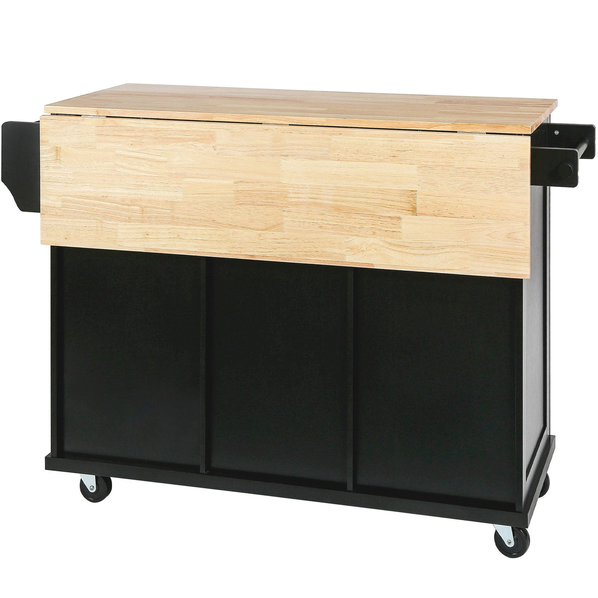 BABOOM Black Mdf Base with Wood Top Rolling Kitchen Island (29.5-in x 53.1-in x 37.2-in)