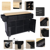 BABOOM Black Mdf Base with Wood Top Rolling Kitchen Island (29.5-in x 53.1-in x 37.2-in)