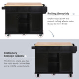 BABOOM Black Mdf Base with Wood Top Rolling Kitchen Island (29.5-in x 53.1-in x 37.2-in)