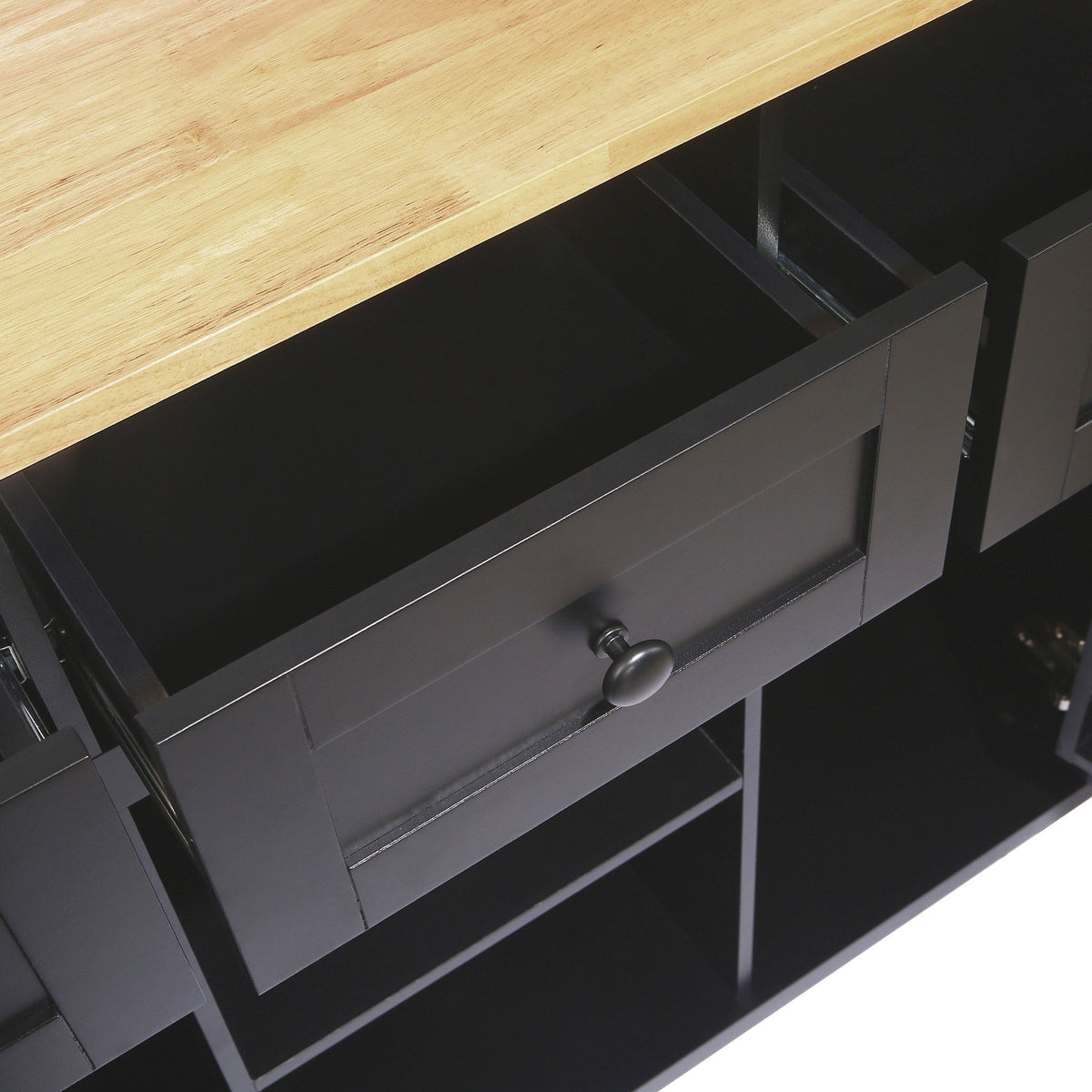 BABOOM Black Mdf Base with Wood Top Rolling Kitchen Island (29.5-in x 53.1-in x 37.2-in)