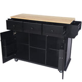 BABOOM Black Mdf Base with Wood Top Rolling Kitchen Island (29.5-in x 53.1-in x 37.2-in)