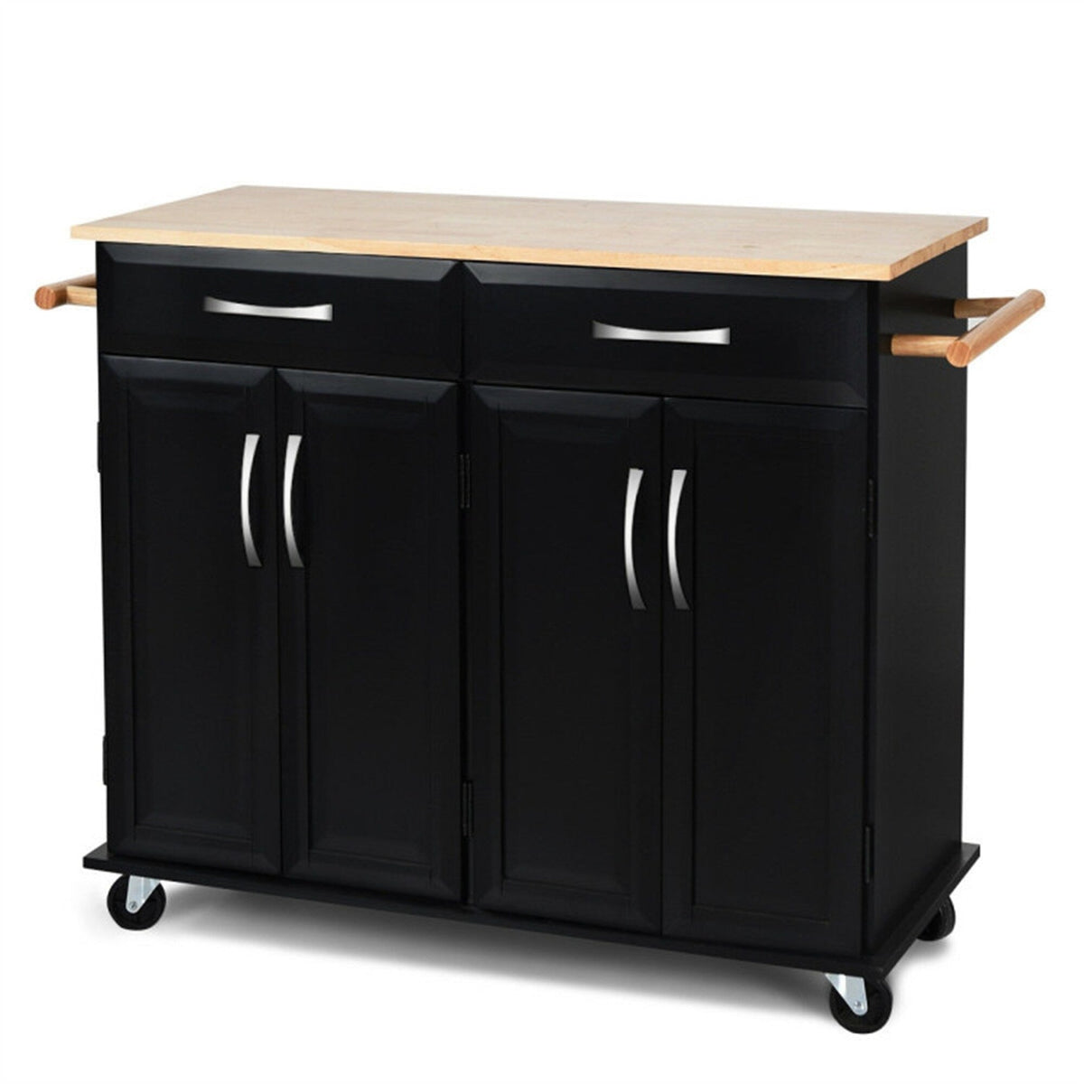 BABOOM Black Mdf Base with Wood Top Rolling Kitchen Island (18.5-in x 48.5-in x 36.5-in)