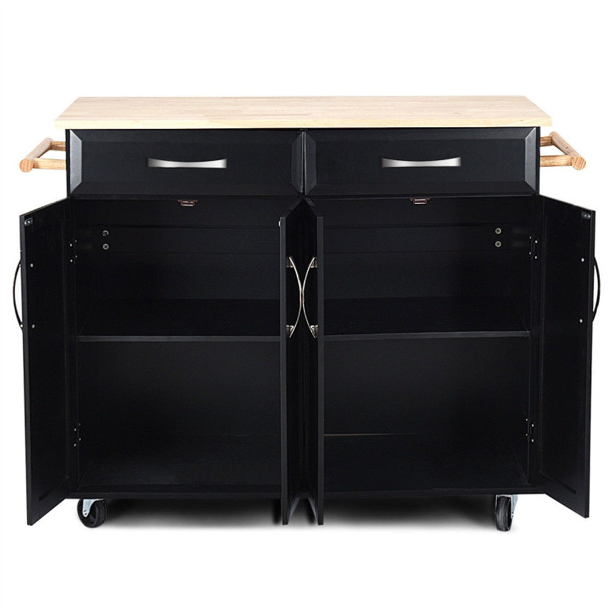 BABOOM Black Mdf Base with Wood Top Rolling Kitchen Island (18.5-in x 48.5-in x 36.5-in)