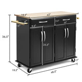 BABOOM Black Mdf Base with Wood Top Rolling Kitchen Island (18.5-in x 48.5-in x 36.5-in)