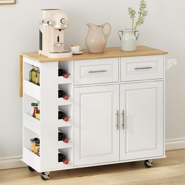 BABOOM White Mdf Base with Wood Top Rolling Kitchen Island (29.92-in x 46.46-in x 35.83-in)