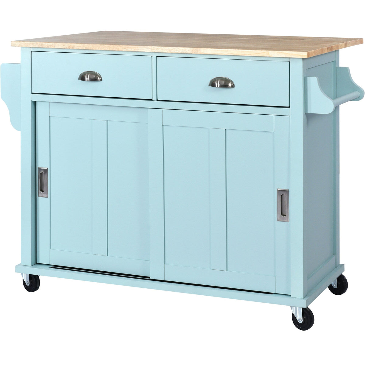 BABOOM Green Mdf Base with Wood Top Rolling Kitchen Island (20.5-in x 52.2-in x 36.6-in)