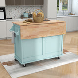 BABOOM Green Mdf Base with Wood Top Rolling Kitchen Island (20.5-in x 52.2-in x 36.6-in)