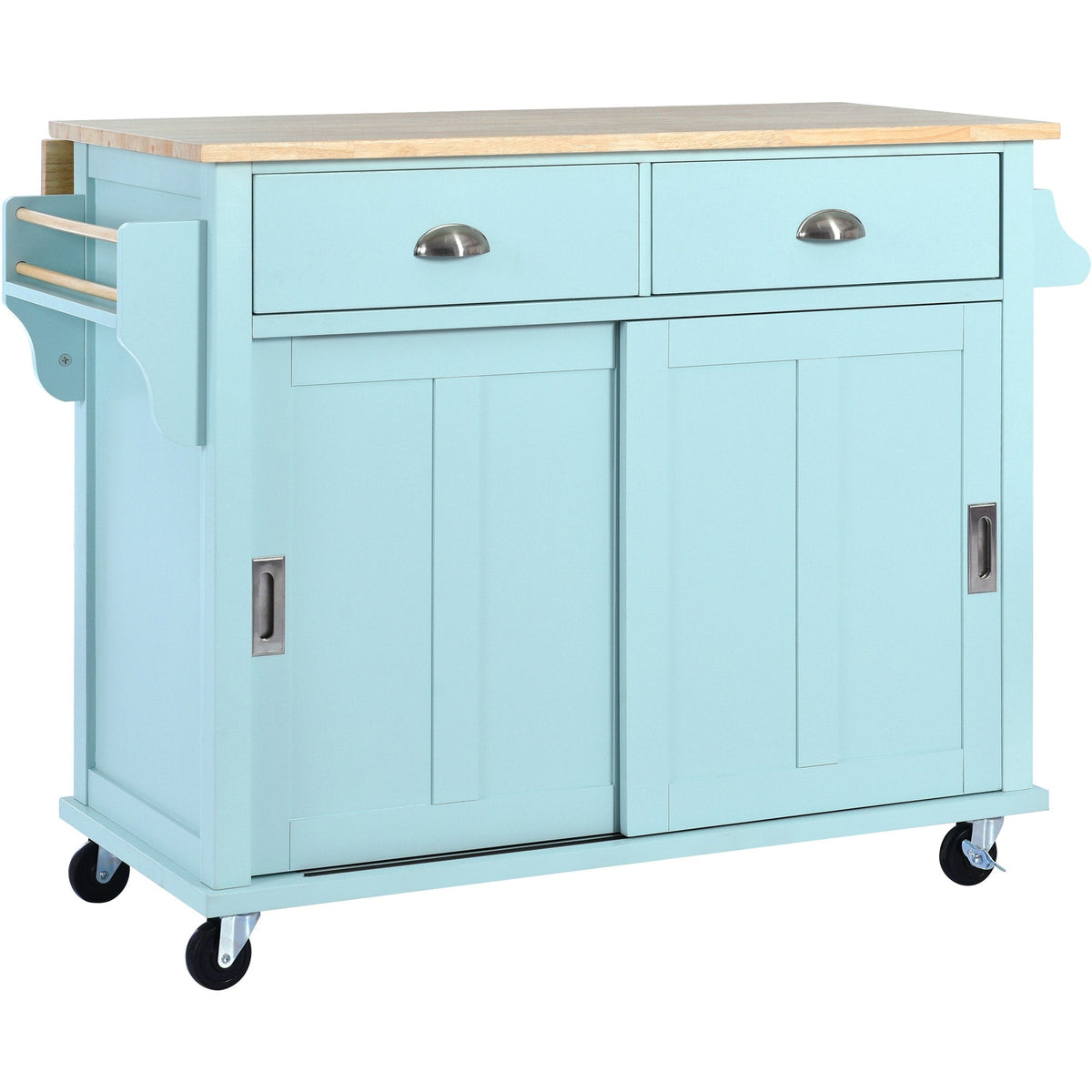 BABOOM Green Mdf Base with Wood Top Rolling Kitchen Island (20.5-in x 52.2-in x 36.6-in)