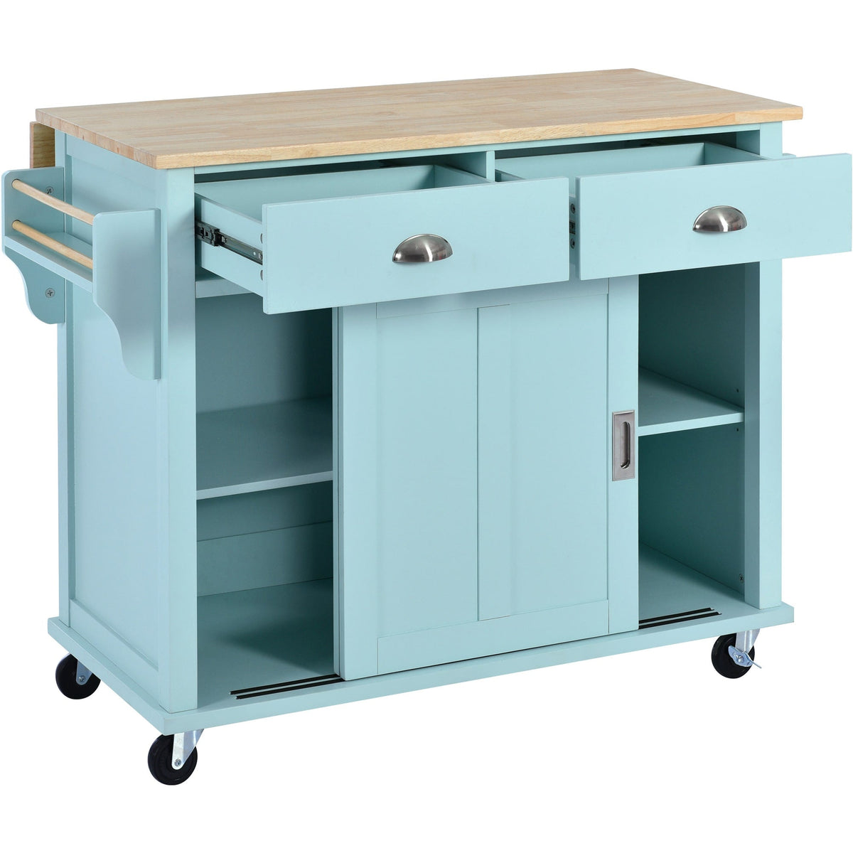 BABOOM Green Mdf Base with Wood Top Rolling Kitchen Island (20.5-in x 52.2-in x 36.6-in)