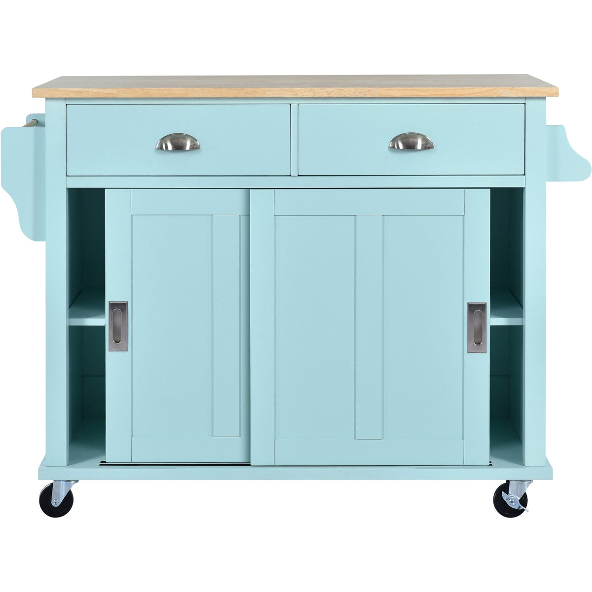 BABOOM Green Mdf Base with Wood Top Rolling Kitchen Island (20.5-in x 52.2-in x 36.6-in)