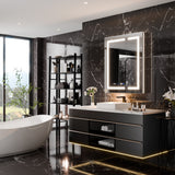 WELLFOR 30-in x 36-in Lighted LED Fog Free Surface/Recessed Mount Silver Mirrored Soft Close Medicine Cabinet with Outlet