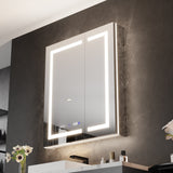WELLFOR 30-in x 36-in Lighted LED Fog Free Surface/Recessed Mount Silver Mirrored Soft Close Medicine Cabinet with Outlet