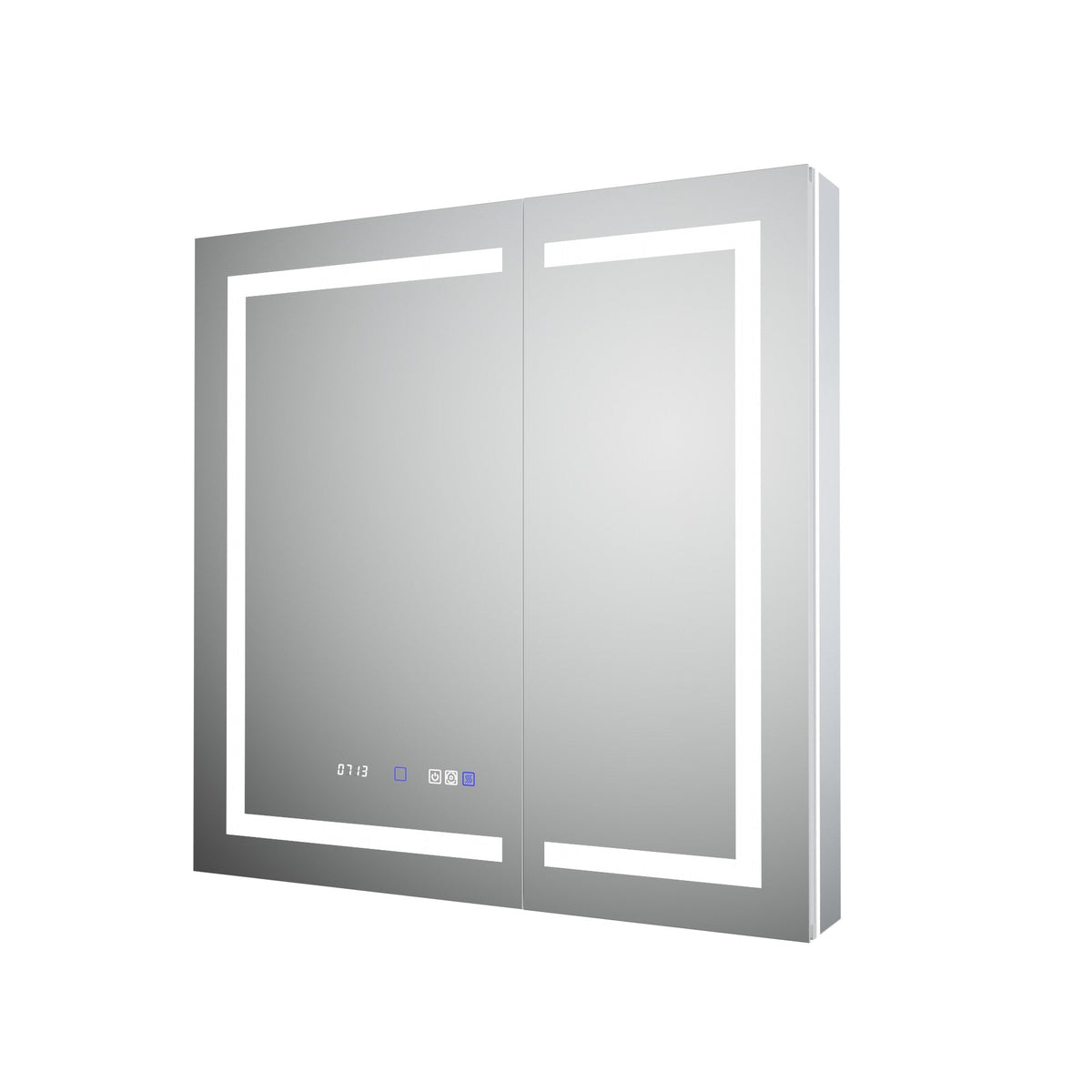 WELLFOR V11 36-in x 36-in Lighted LED Fog Free Surface/Recessed Mount Silver Mirrored Soft Close Medicine Cabinet with Outlet