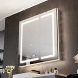 WELLFOR V11 36-in x 36-in Lighted LED Fog Free Surface/Recessed Mount Silver Mirrored Soft Close Medicine Cabinet with Outlet