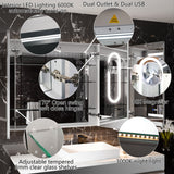 WELLFOR V11 36-in x 36-in Lighted LED Fog Free Surface/Recessed Mount Silver Mirrored Soft Close Medicine Cabinet with Outlet