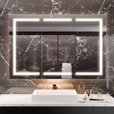 WELLFOR 54-in x 36-in Lighted LED Fog Free Surface/Recessed Mount Silver Mirrored Soft Close Medicine Cabinet with Outlet
