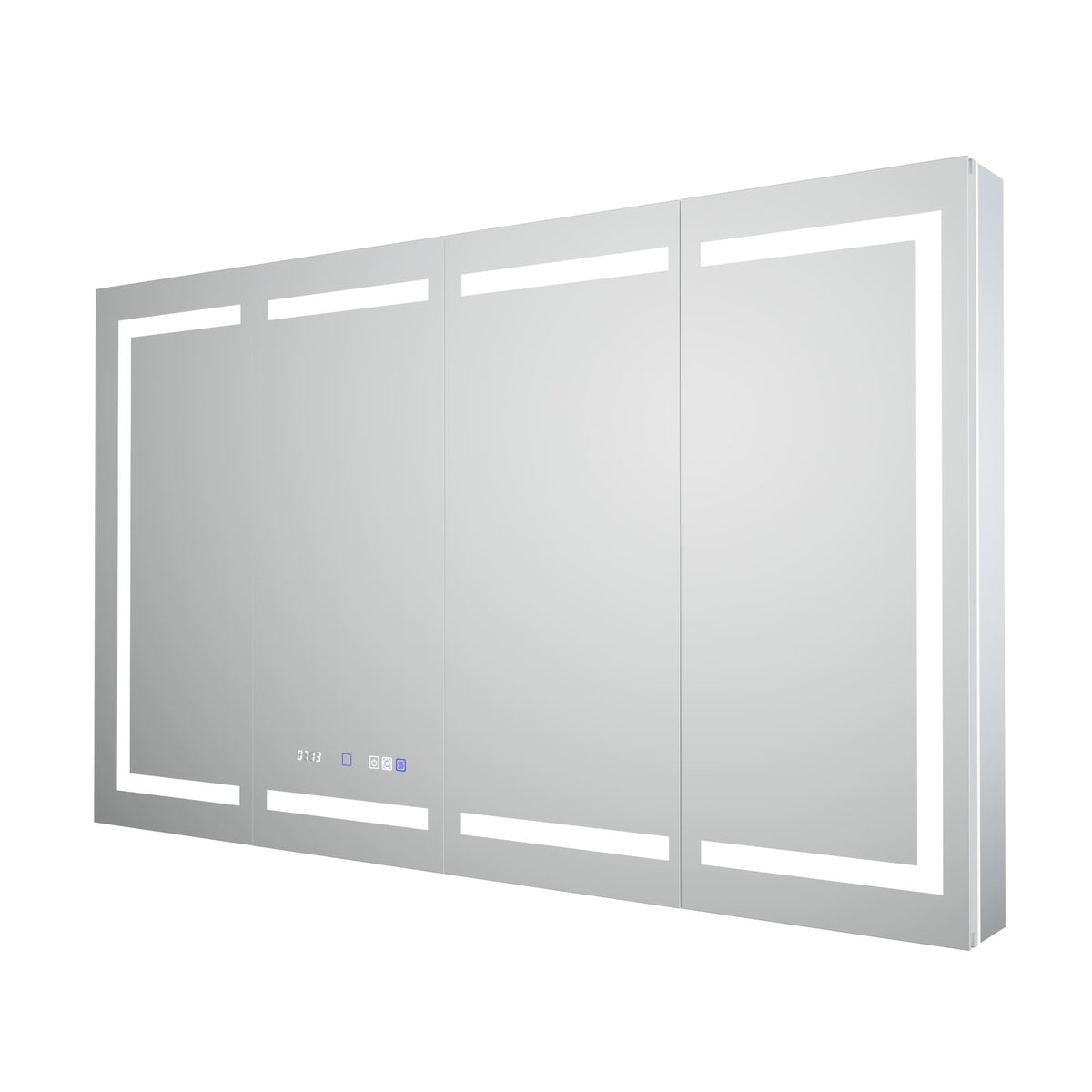 WELLFOR 60-in x 36-in Lighted LED Fog Free Surface/Recessed Mount Silver Mirrored Soft Close Medicine Cabinet with Outlet