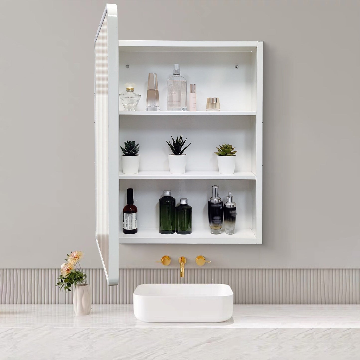Forclover 24-in x 32-in Surface/Recessed Mount White Mirrored Soft Close Medicine Cabinet