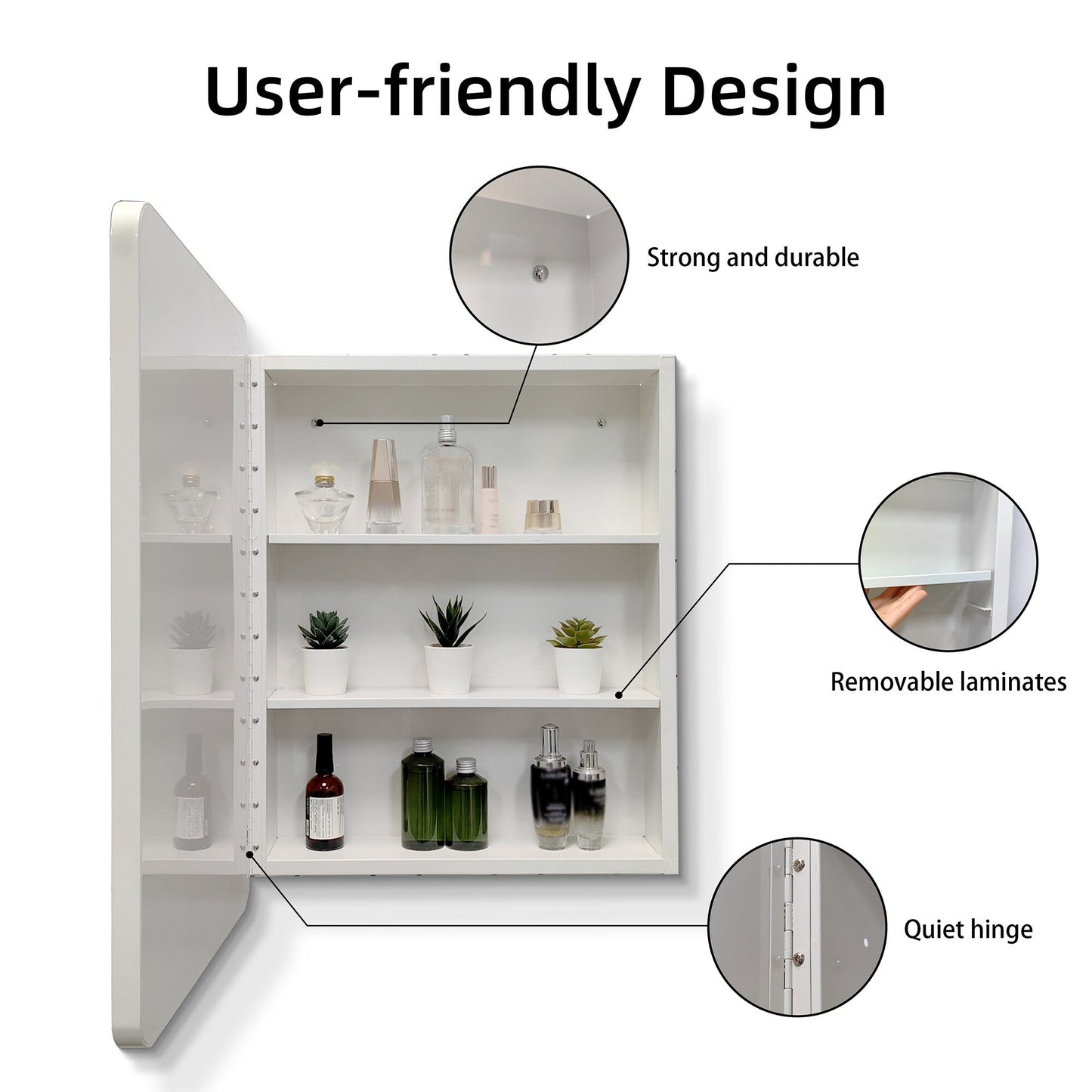 Forclover 24-in x 32-in Surface/Recessed Mount White Mirrored Soft Close Medicine Cabinet