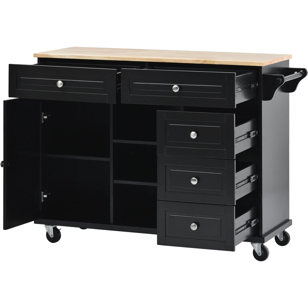 CESICIA Black Wood Base with Wood Top Rolling Kitchen Island (18.1-in x 52.8-in x 36.2-in)