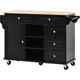 CESICIA Black Wood Base with Wood Top Rolling Kitchen Island (18.1-in x 52.8-in x 36.2-in)