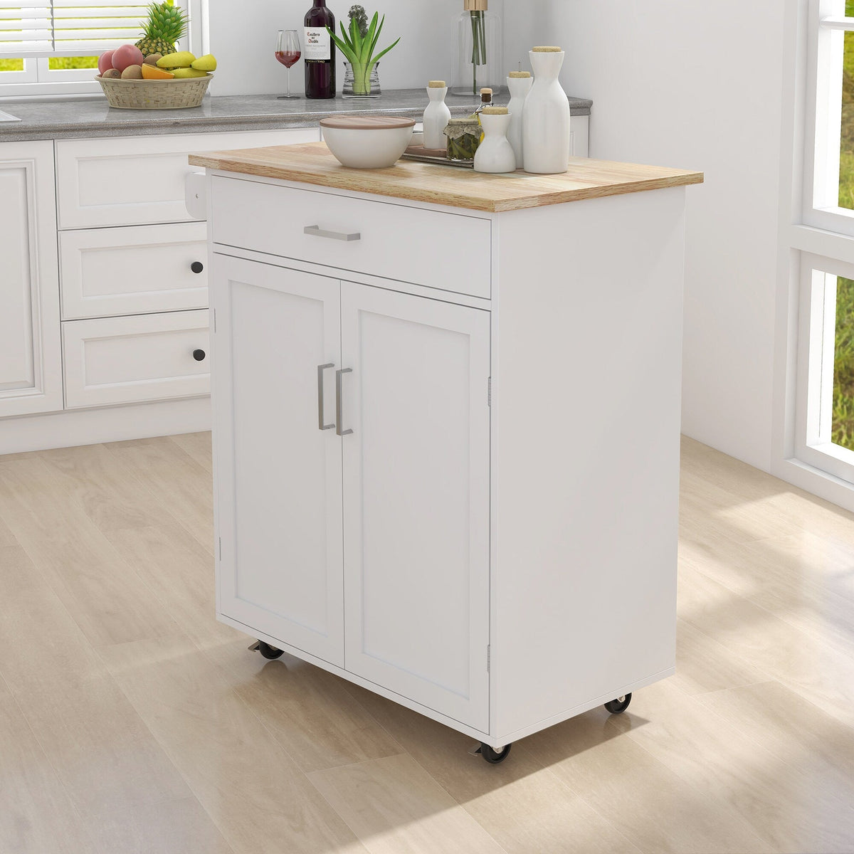 CESICIA White Wood Base with Wood Top Rolling Kitchen Island (17.71-in x 32.87-in x 36.02-in)