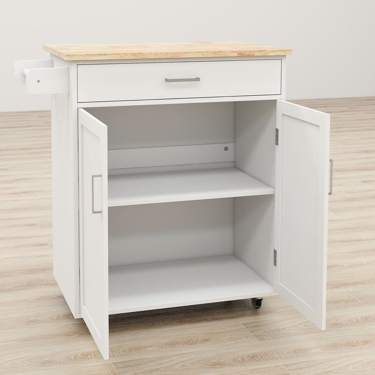 CESICIA White Wood Base with Wood Top Rolling Kitchen Island (17.71-in x 32.87-in x 36.02-in)
