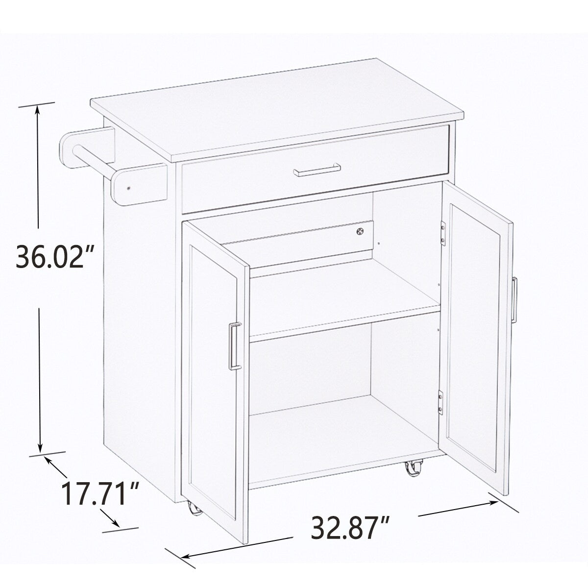 CESICIA White Wood Base with Wood Top Rolling Kitchen Island (17.71-in x 32.87-in x 36.02-in)