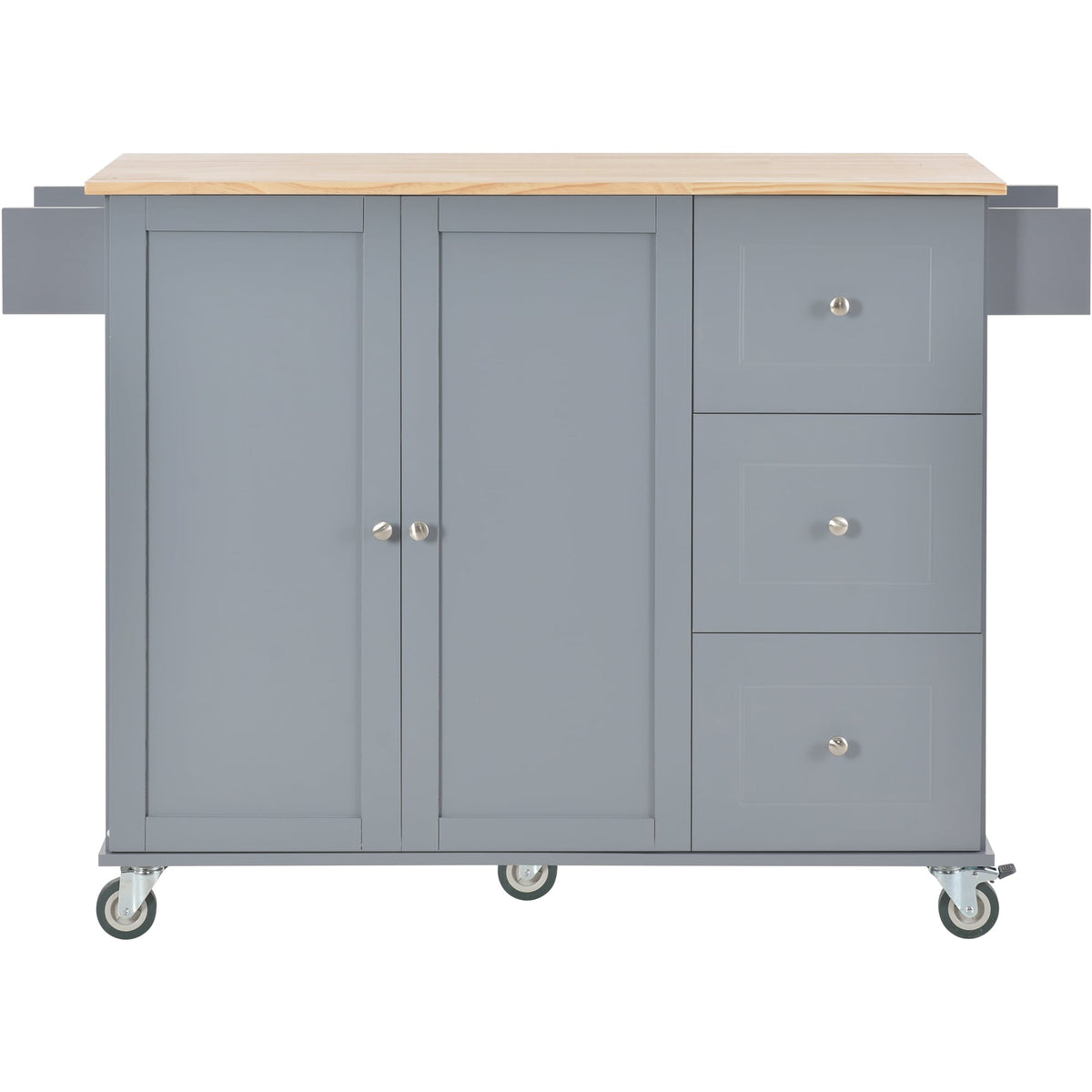 CESICIA Blue Wood Base with Wood Top Rolling Kitchen Island (17.71-in x 52.7-in x 36.81-in)