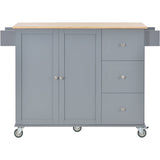 CESICIA Blue Wood Base with Wood Top Rolling Kitchen Island (17.71-in x 52.7-in x 36.81-in)