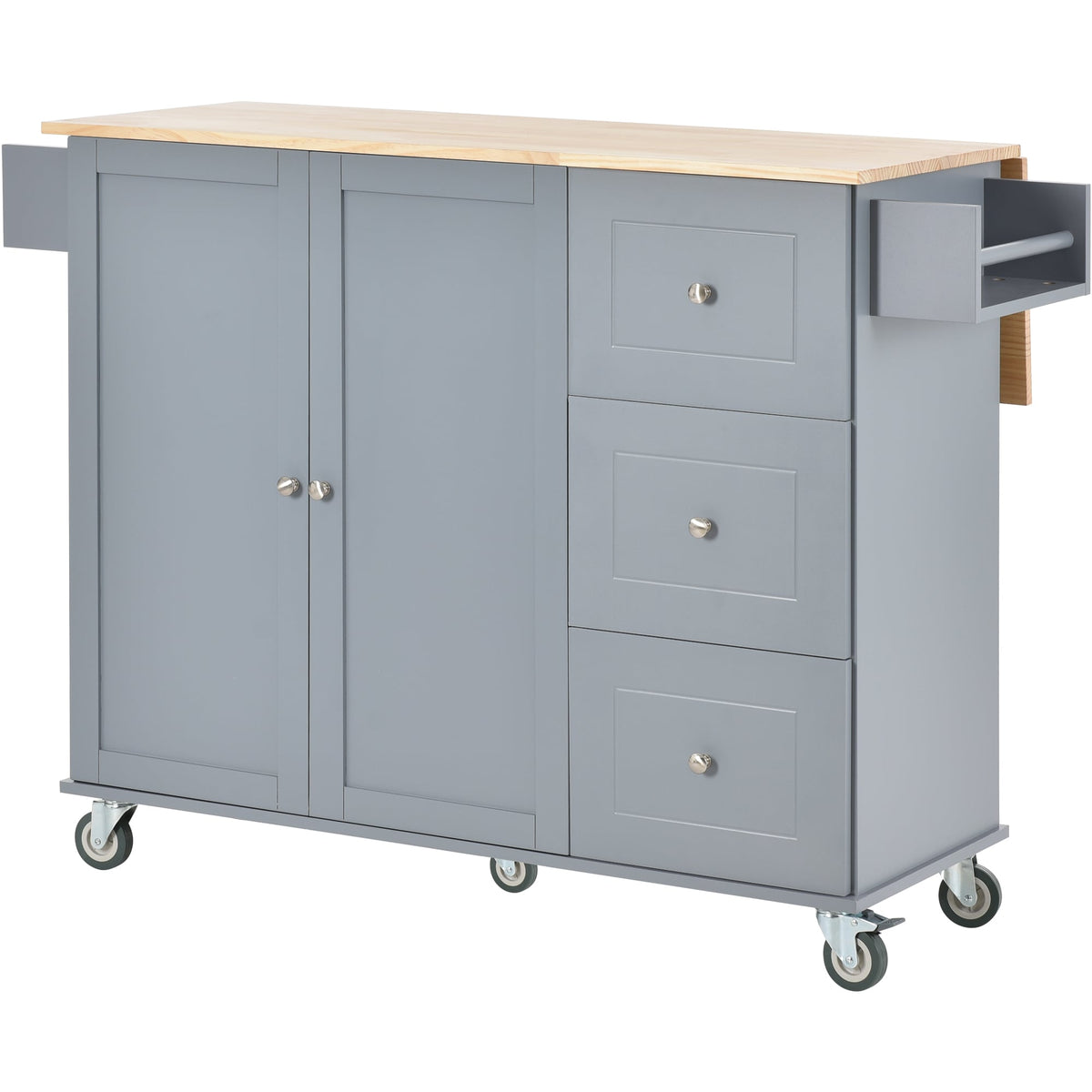 CESICIA Blue Wood Base with Wood Top Rolling Kitchen Island (17.71-in x 52.7-in x 36.81-in)