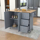 CESICIA Blue Wood Base with Wood Top Rolling Kitchen Island (17.71-in x 52.7-in x 36.81-in)