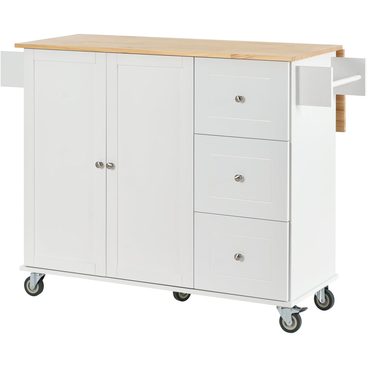 CESICIA White Wood Base with Wood Top Rolling Kitchen Island (17.71-in x 52.7-in x 36.81-in)