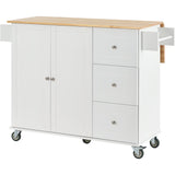 CESICIA White Wood Base with Wood Top Rolling Kitchen Island (17.71-in x 52.7-in x 36.81-in)