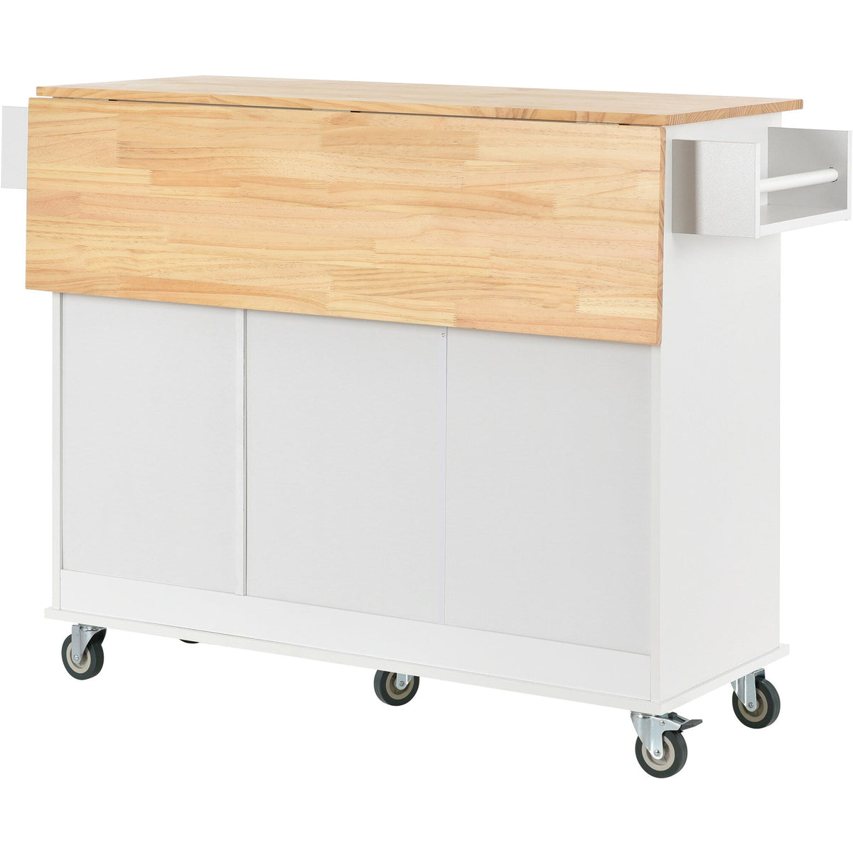 CESICIA White Wood Base with Wood Top Rolling Kitchen Island (17.71-in x 52.7-in x 36.81-in)
