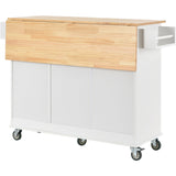 CESICIA White Wood Base with Wood Top Rolling Kitchen Island (17.71-in x 52.7-in x 36.81-in)