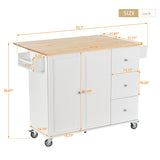 CESICIA White Wood Base with Wood Top Rolling Kitchen Island (17.71-in x 52.7-in x 36.81-in)