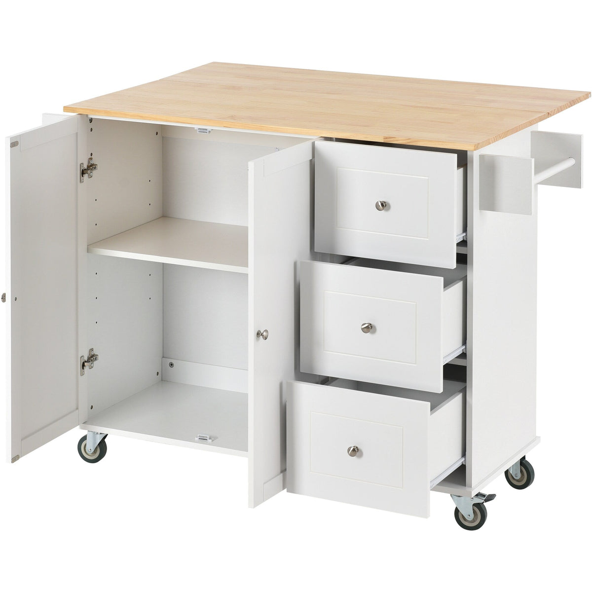 CESICIA White Wood Base with Wood Top Rolling Kitchen Island (17.71-in x 52.7-in x 36.81-in)