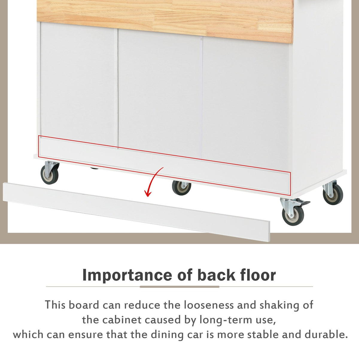 CESICIA White Wood Base with Wood Top Rolling Kitchen Island (17.71-in x 52.7-in x 36.81-in)