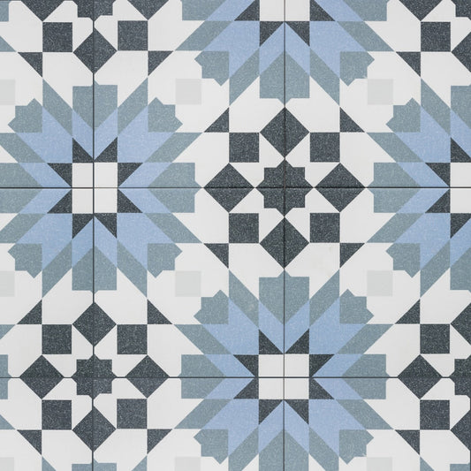 The Tile Life Garden Peony Blue 8-in x 8-in Matte Porcelain Encaustic Floor and Wall Tile product image