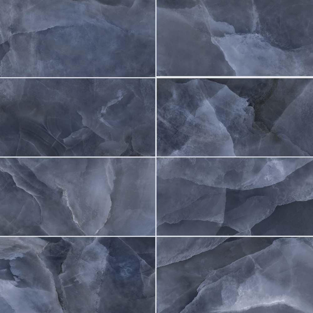 The Tile Life Geo Lush Glossy Blue 12-in x 24-in Polished Porcelain Marble look Floor and Wall Tile product image